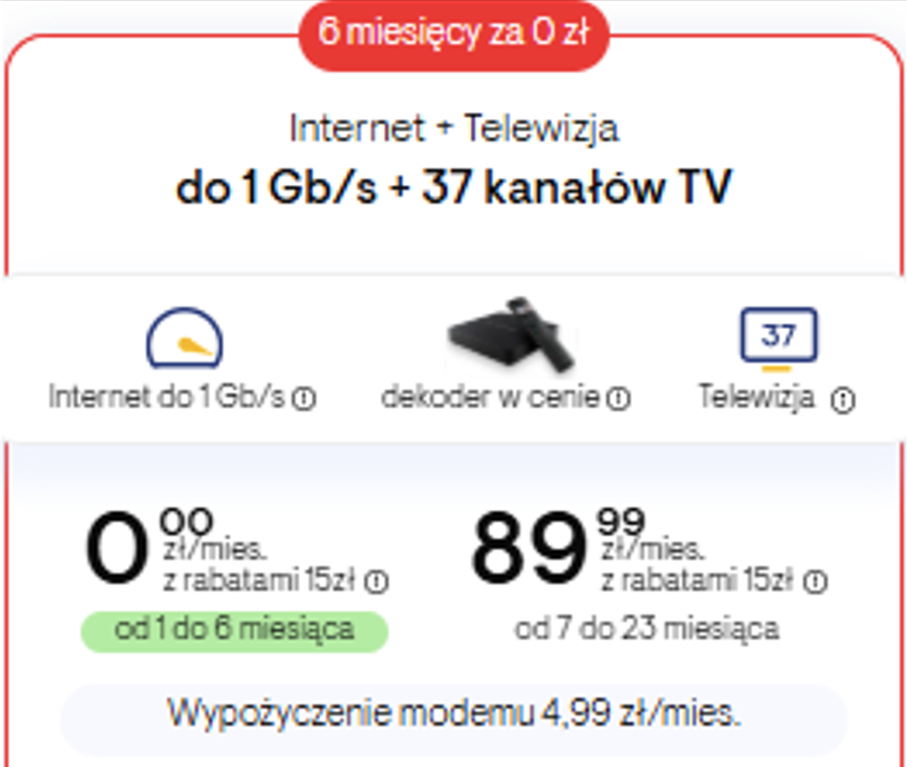 Internet 1GB + 37 kanałów TV